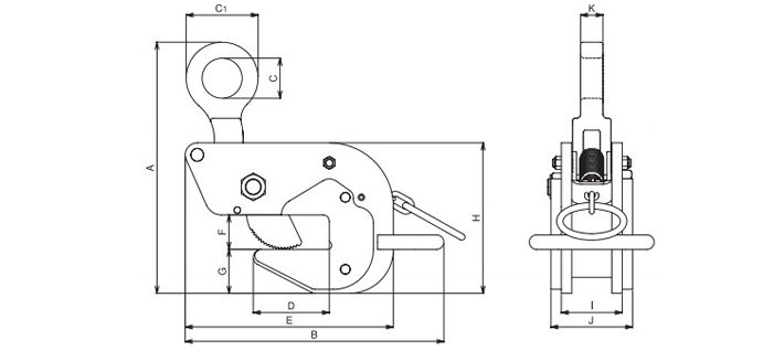 HA-60三木橫吊鋼板鉗結構尺寸圖片 HA-60三木橫吊鋼板鉗結構尺寸圖片