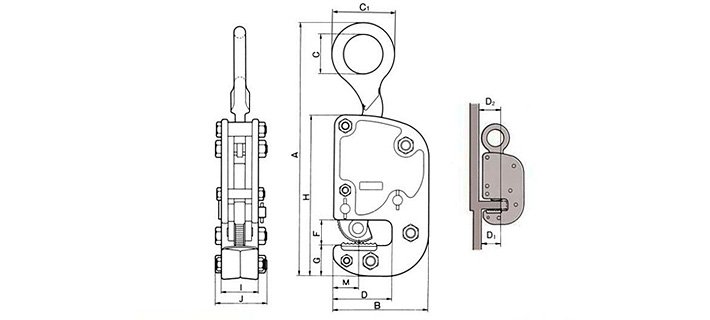 三木HV-K橫豎吊兼用鋼板鉗結構尺寸圖片 三木HV-K橫豎吊兼用鋼板鉗結構尺寸圖片