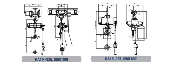 KA1型環鏈氣動葫蘆結構尺寸圖片