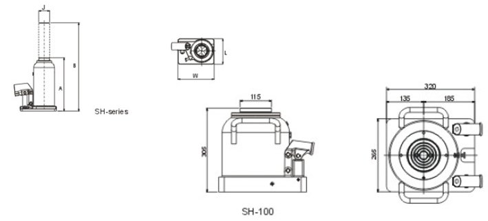 SH型SUNRUN液壓千斤頂尺寸圖 SH型SUNRUN液壓千斤頂尺寸圖