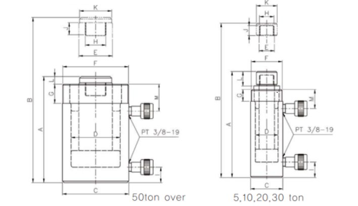 TECPOS TDC雙作用分離式千斤頂尺寸圖 TECPOS TDC雙作用分離式千斤頂尺寸圖